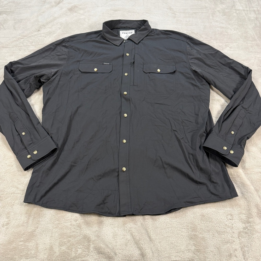 Poncho Outdoor Mens XXL Slim Fit Performance Shirt Black Magnetic Pockets Vented